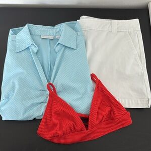 Americana Babe Bundle M NY&C Button Down Shorts Bikini Top Resort Preppy Coastal
